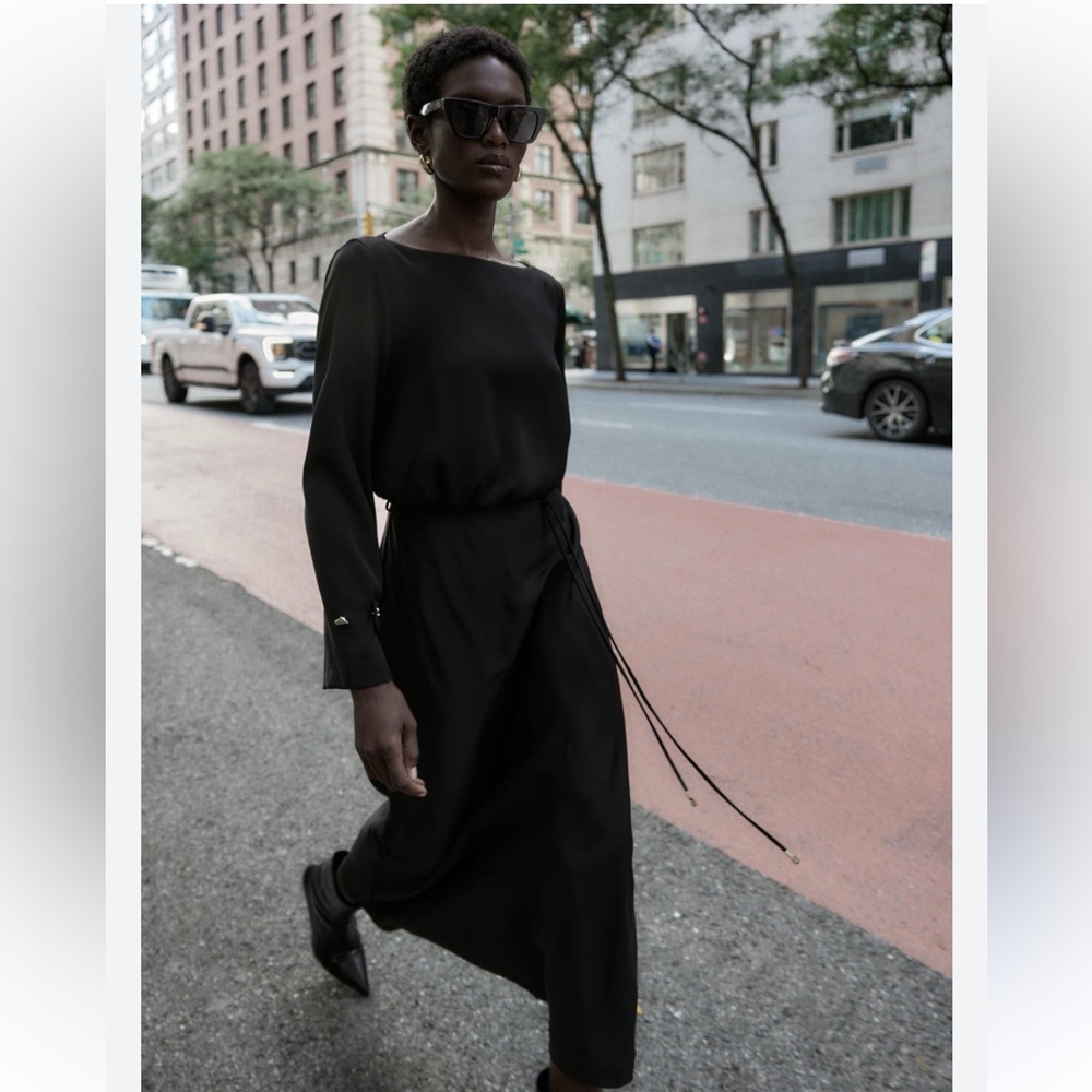 Zara NWT belted crepe mini dress black 8864/583